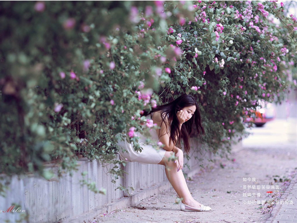 Belle fille avec des roses fleurs fonds d'écran HD #4 - 1024x768