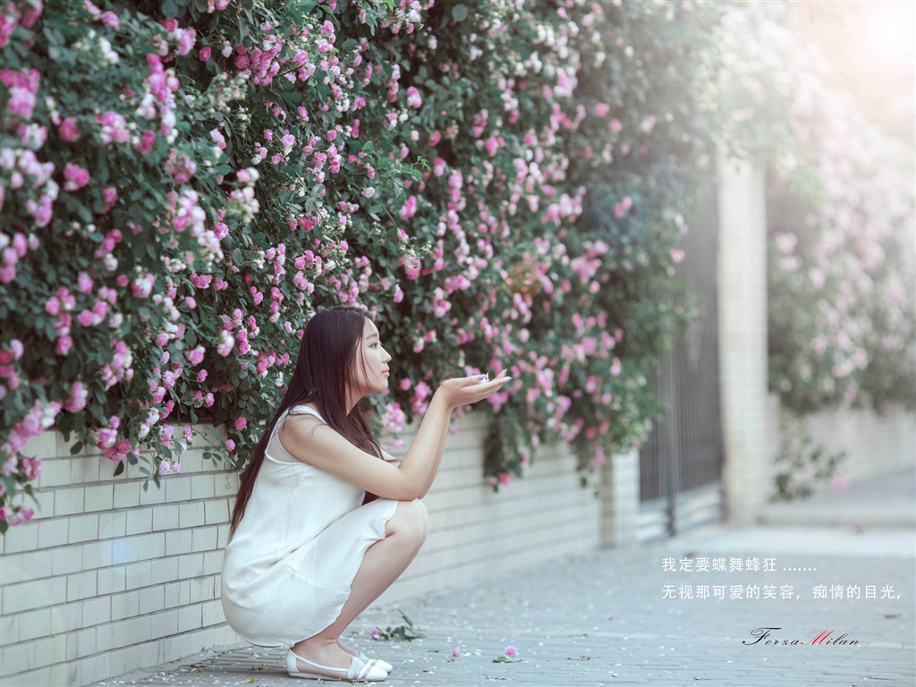 Krásná dívka s růží květ HD tapety #5 - 1024x768