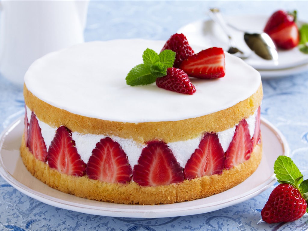 Délicieux gâteau fraises fonds d'écran HD #2 - 1024x768