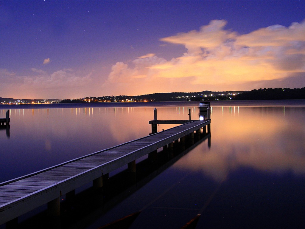 Lake a Boardwalk výhled soumraku HD tapety na plochu #10 - 1024x768