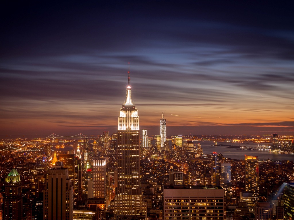 Empire State Building v New Yorku, město noci HD tapety na plochu #13 - 1024x768