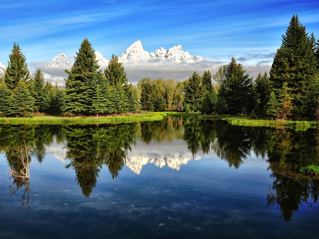 산, 물, 구름 자연의 아름다움 풍경의 HD 배경 화면 #1 - 1024x768