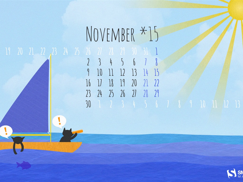 2015年11月カレンダー壁紙（2） #1 - 1024x768