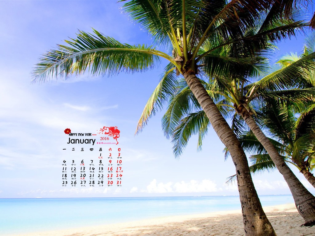 Januar 2016 Kalender Wallpaper (1) #13 - 1024x768