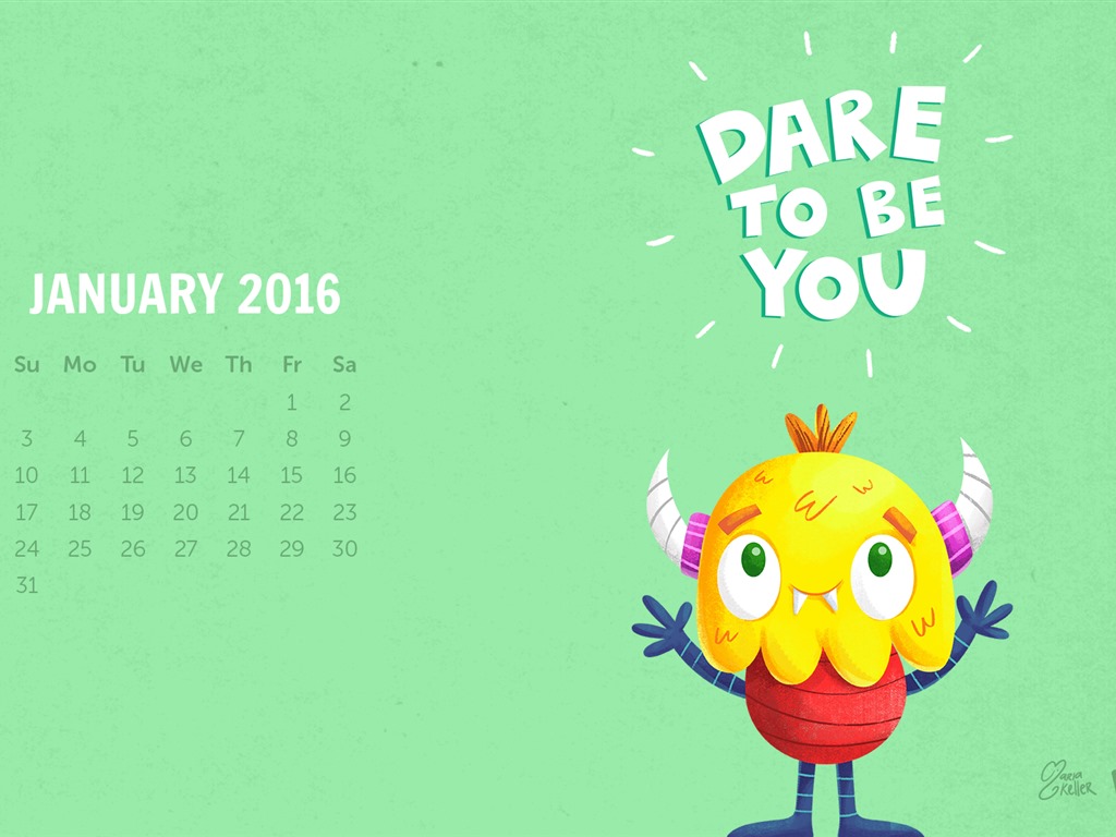 January 2016 calendar wallpaper (2) #9 - 1024x768