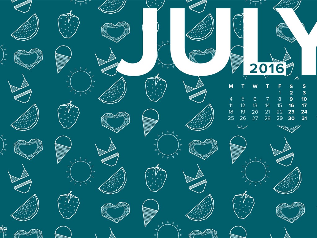 Julio 2016 fondo de pantalla de calendario (2) #7 - 1024x768