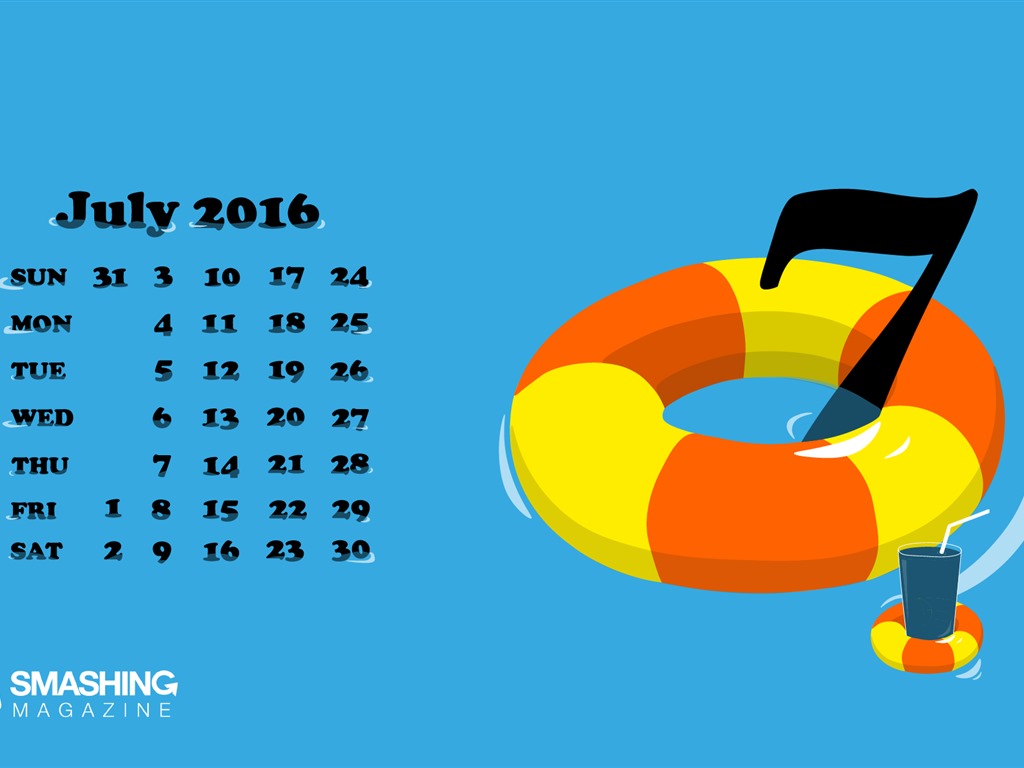 Julio 2016 fondo de pantalla de calendario (2) #8 - 1024x768