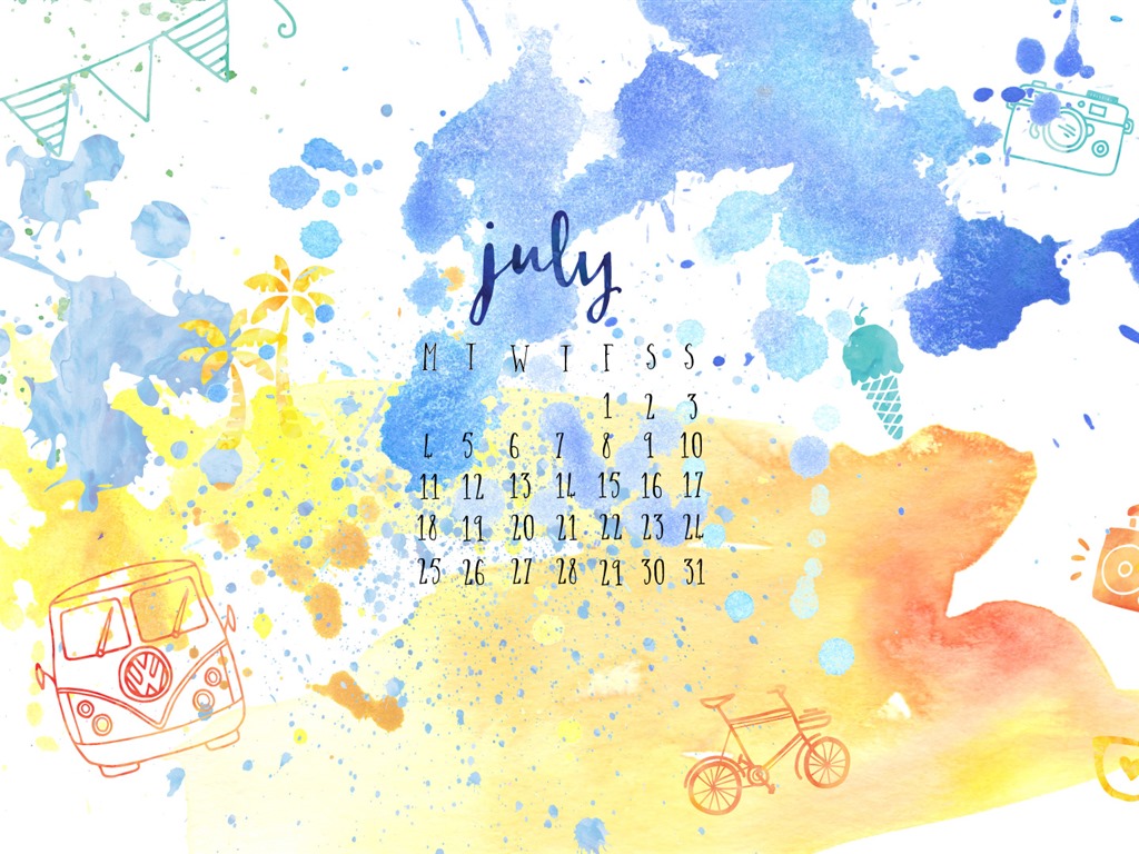 Julio 2016 fondo de pantalla de calendario (2) #11 - 1024x768