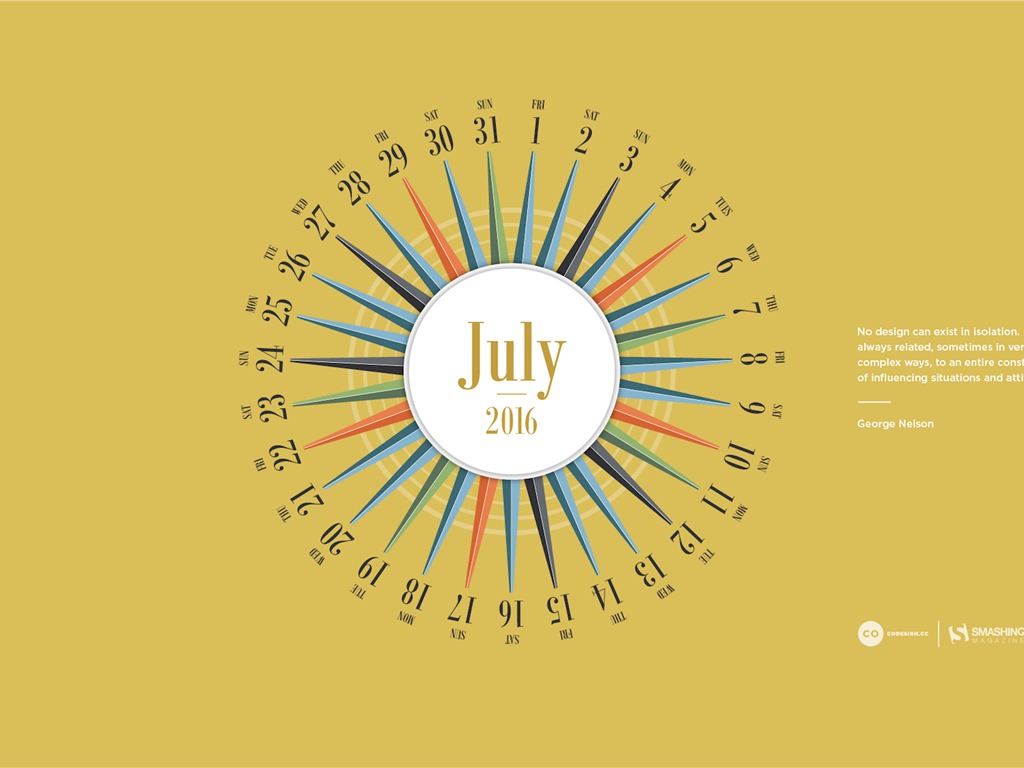 Julio 2016 fondo de pantalla de calendario (2) #16 - 1024x768