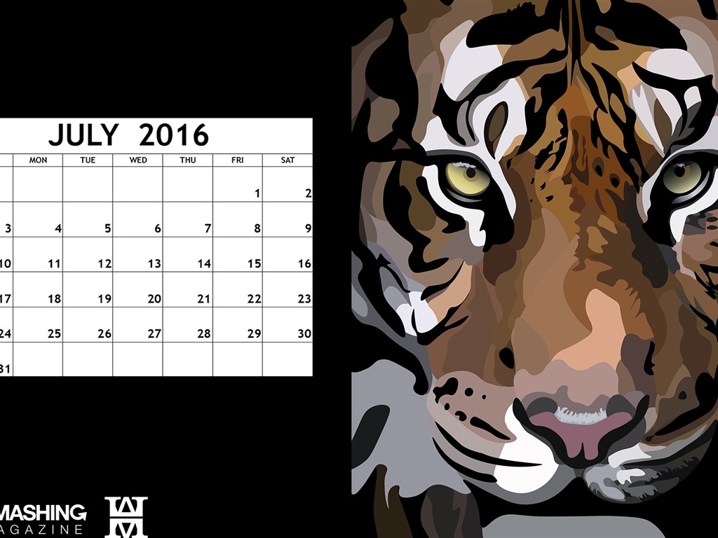 Julio 2016 fondo de pantalla de calendario (2) #18 - 1024x768