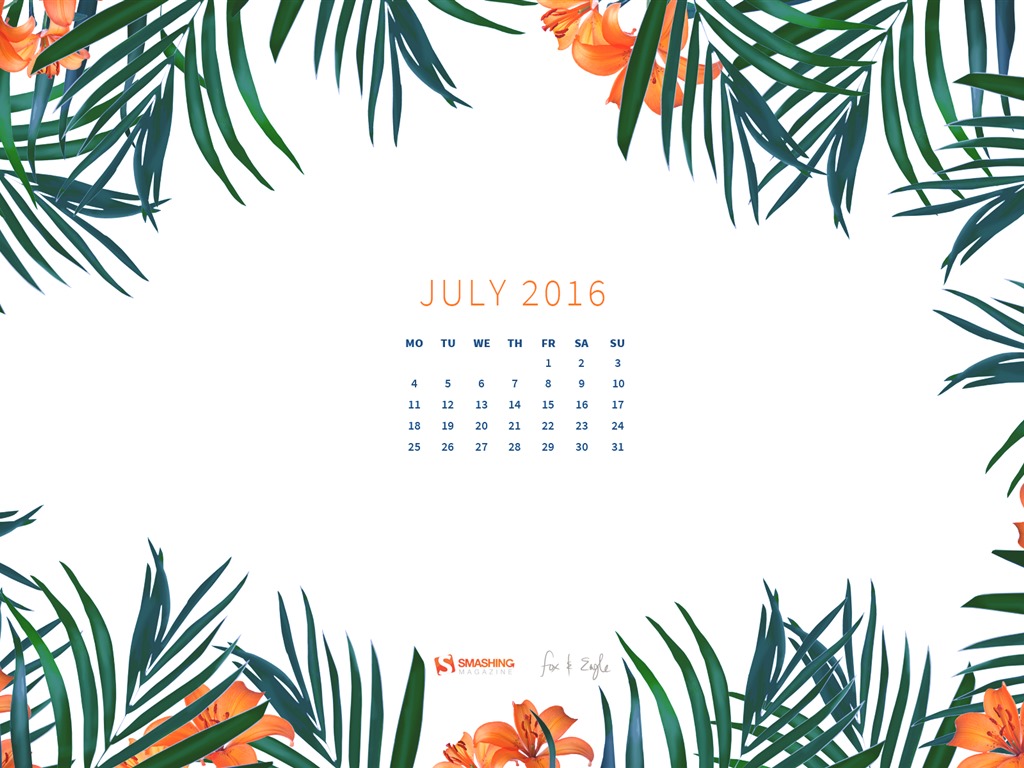 Julio 2016 fondo de pantalla de calendario (2) #20 - 1024x768