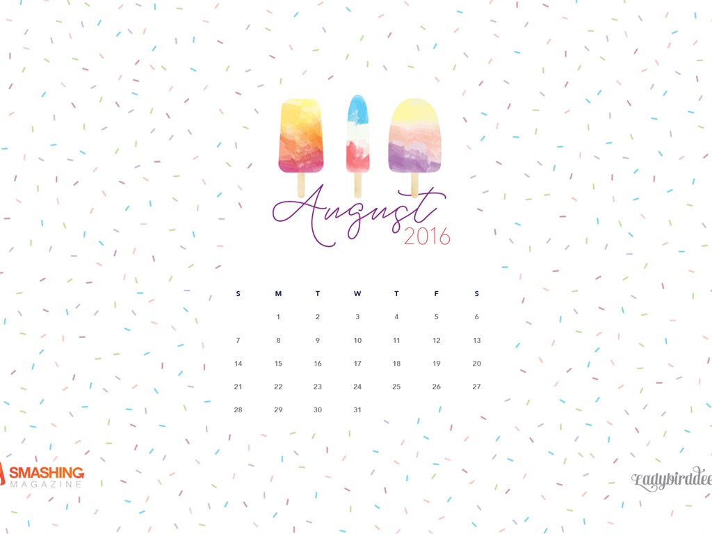 De agosto de el año 2016 fondo de pantalla de calendario (2) #8 - 1024x768