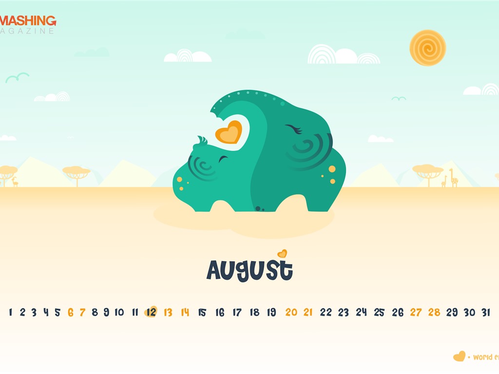De agosto de el año 2016 fondo de pantalla de calendario (2) #10 - 1024x768