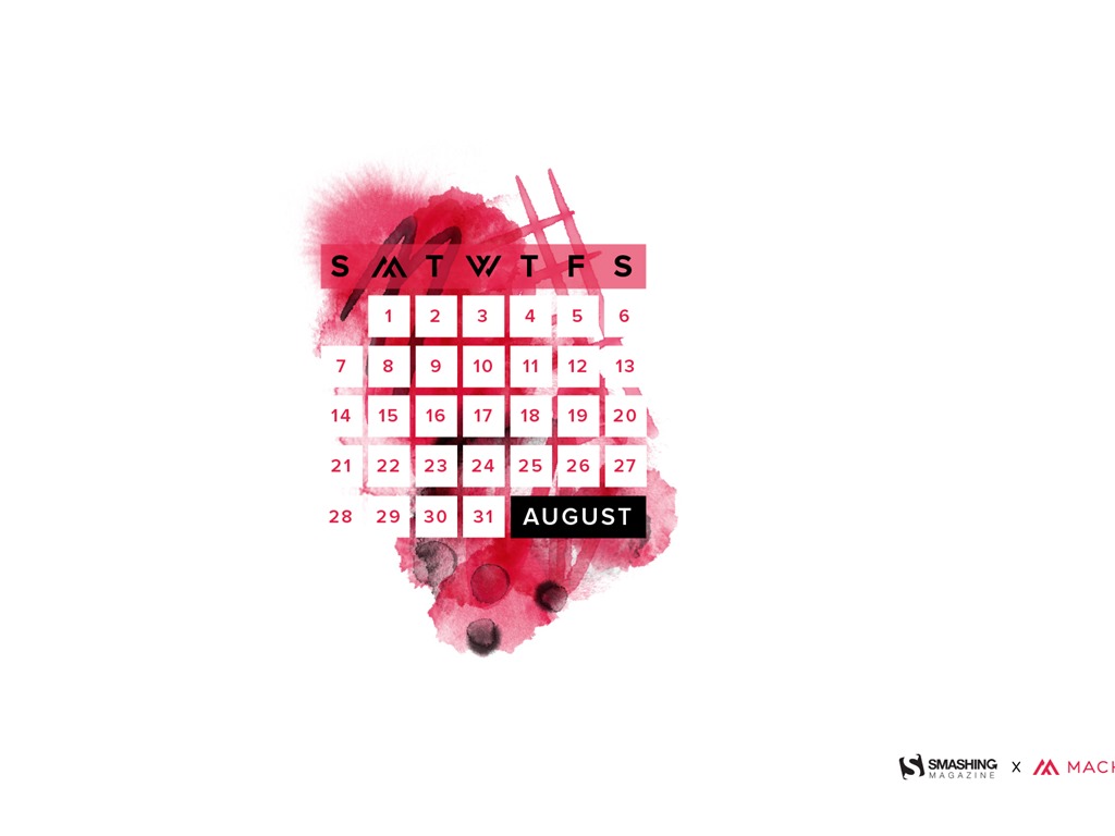 De agosto de el año 2016 fondo de pantalla de calendario (2) #18 - 1024x768