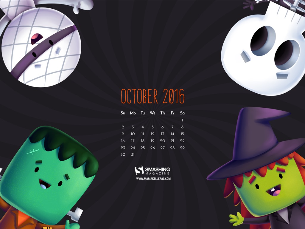 Octobre 2016 calendrier fond d'écran (2) #6 - 1024x768