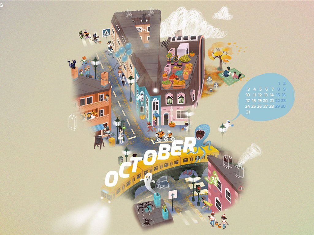 Oktober 2016 Kalender Wallpaper (2) #16 - 1024x768