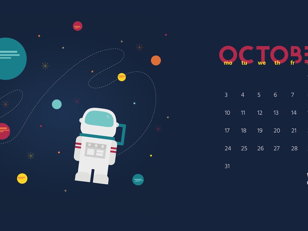 De octubre de el año 2016 fondo de pantalla de calendario (2) #18 - 1024x768