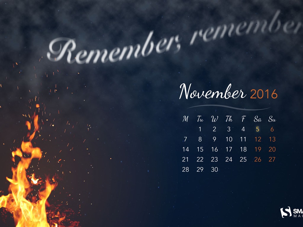 Fondo de escritorio del calendario de noviembre de 2016 (2) #17 - 1024x768