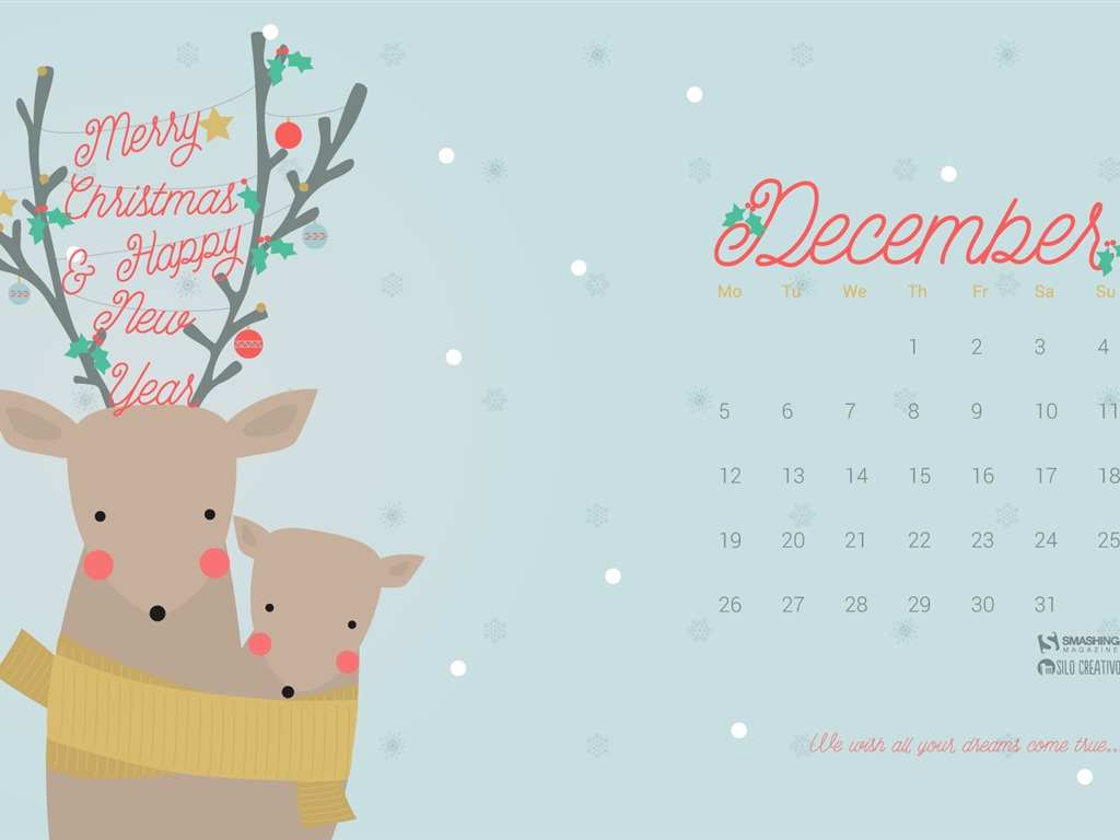 December 2016 Christmas theme calendar wallpaper (1) #10 - 1024x768