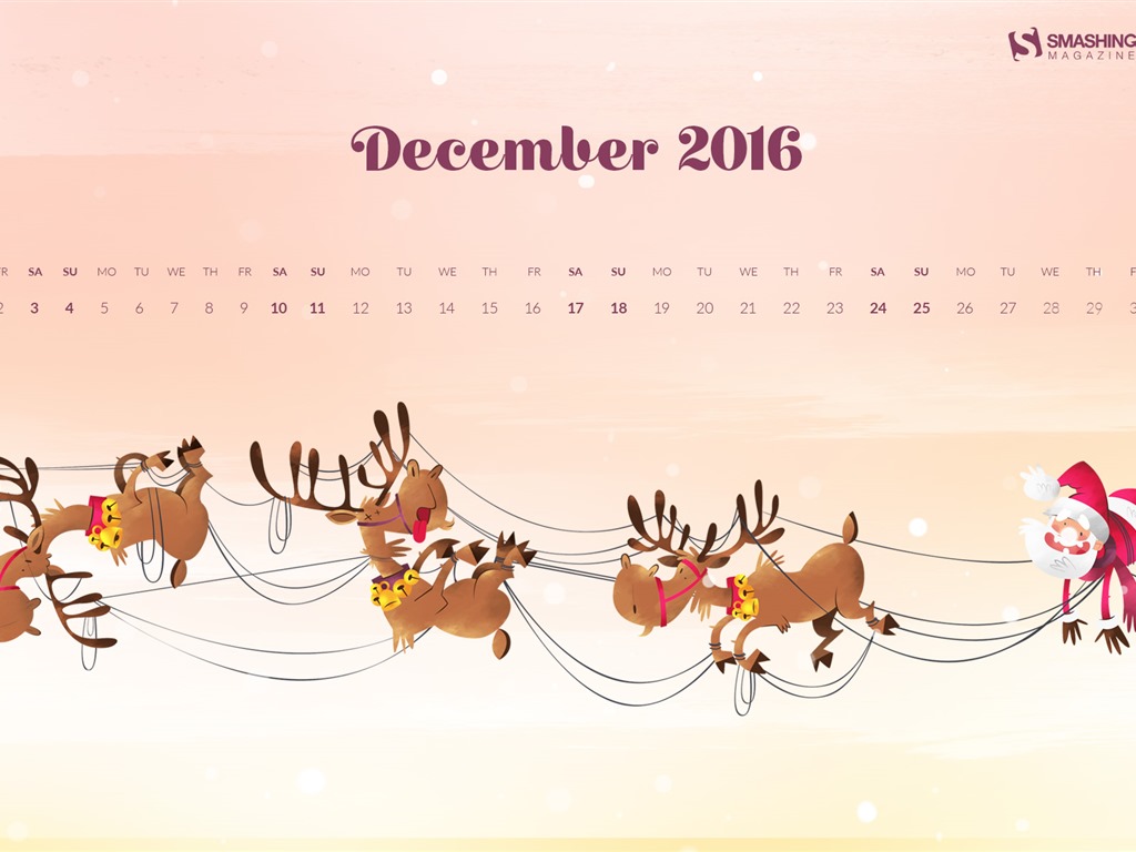 December 2016 Christmas theme calendar wallpaper (1) #13 - 1024x768
