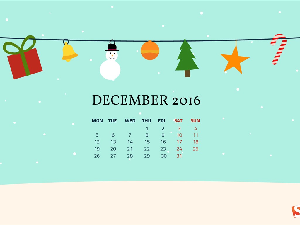 December 2016 Christmas theme calendar wallpaper (1) #14 - 1024x768