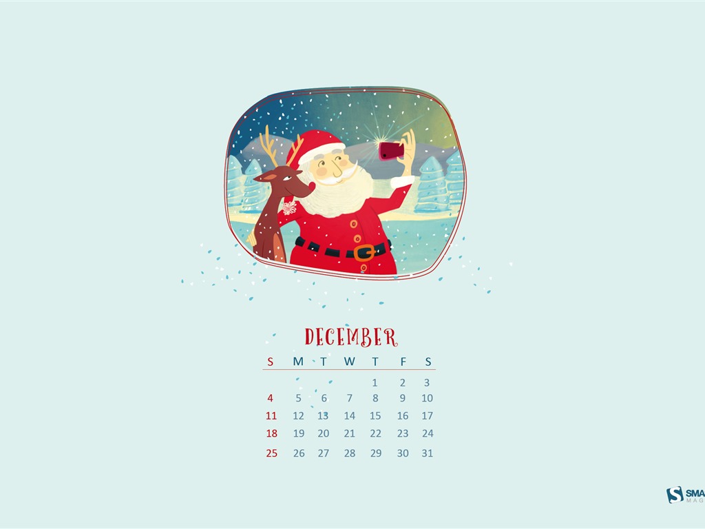 December 2016 Christmas theme calendar wallpaper (1) #15 - 1024x768