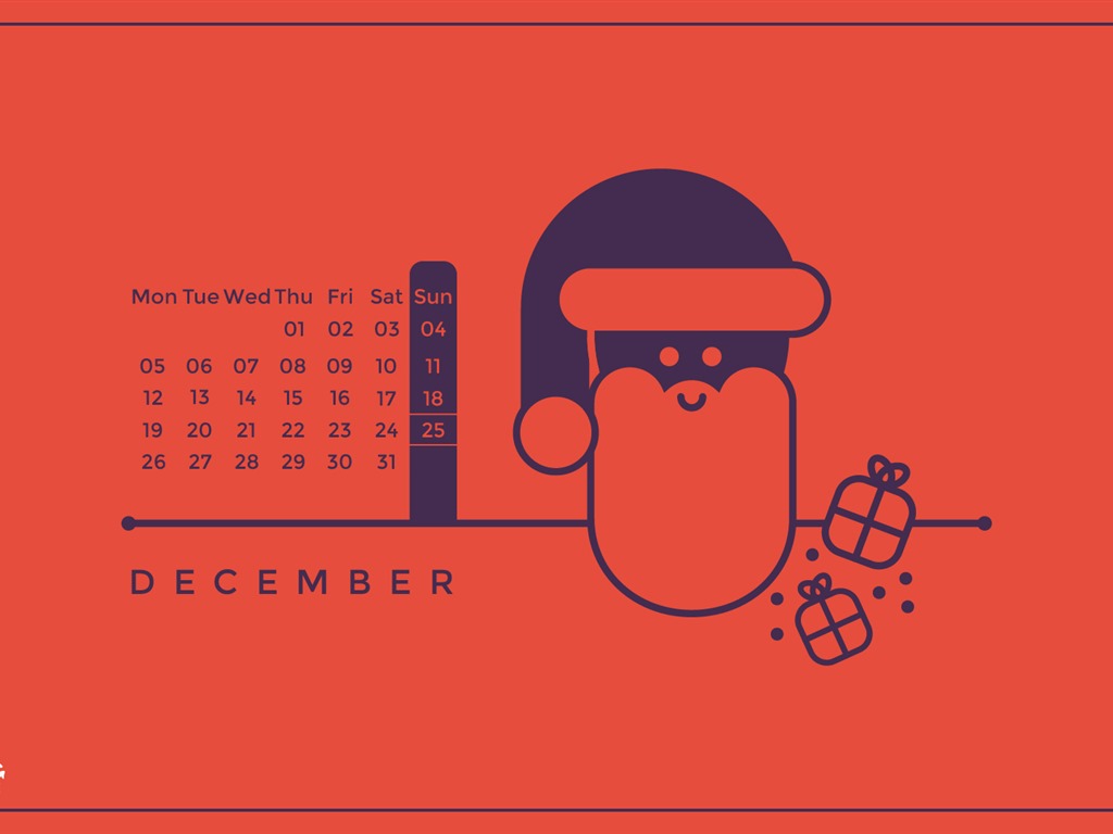 2016年12月クリスマステーマカレンダーの壁紙 (1) #17 - 1024x768
