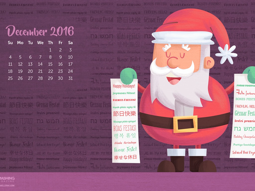 Fondo de escritorio del calendario de la Navidad de diciembre de 2016 (1) #24 - 1024x768