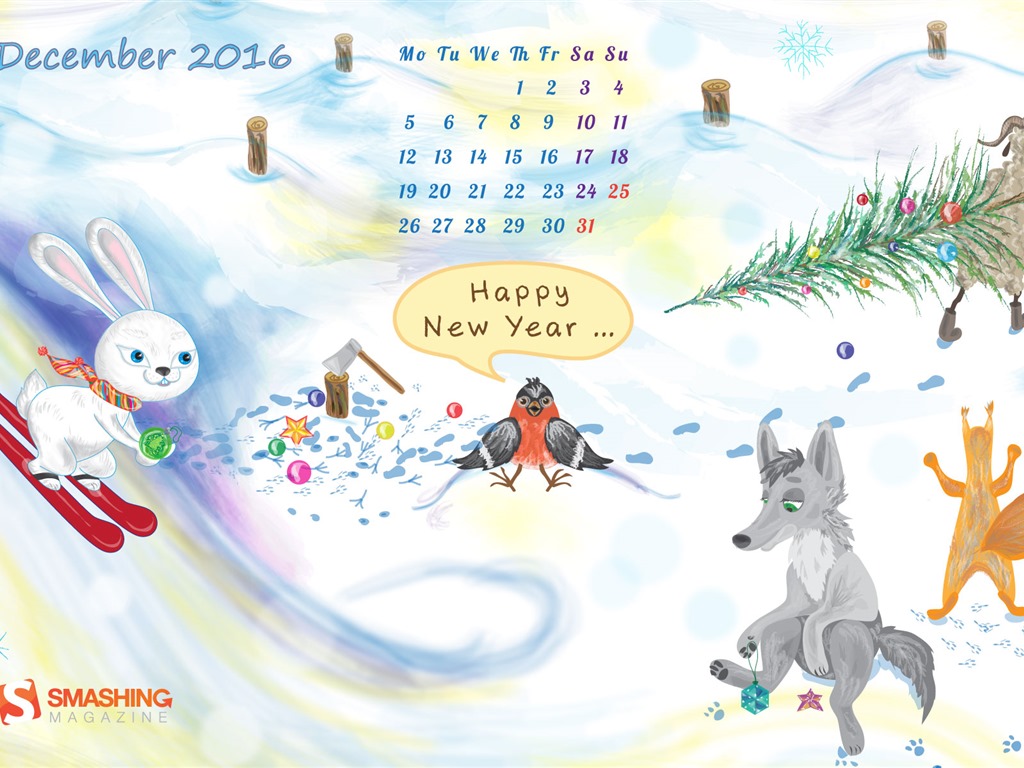 2016年12月クリスマステーマカレンダーの壁紙 (1) #27 - 1024x768