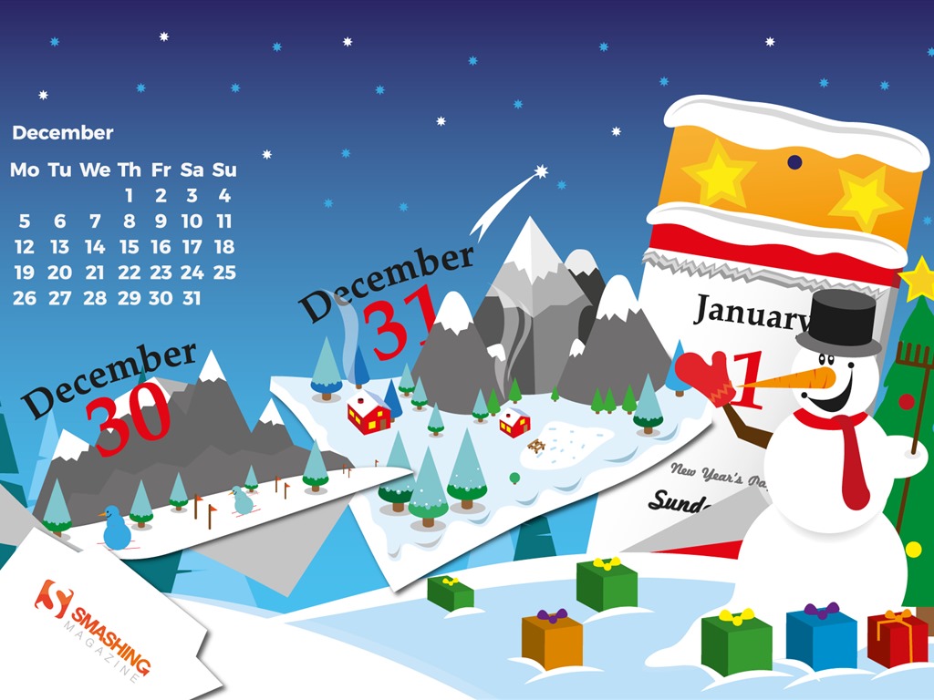December 2016 Christmas theme calendar wallpaper (2) #10 - 1024x768