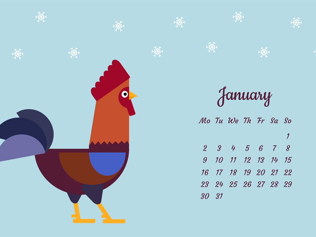 2017年1月のカレンダーの壁紙 (2) #15 - 1024x768