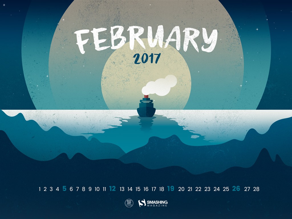 Února 2017 kalendář tapeta (2) #2 - 1024x768