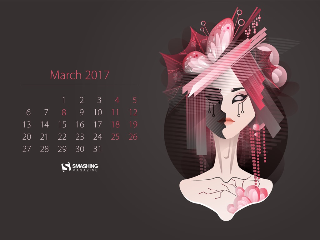 March 2017 calendar wallpaper (2) #2 - 1024x768