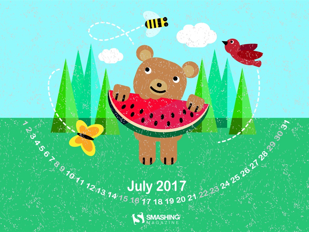 Fondo de escritorio del calendario de julio de 2017 #22 - 1024x768