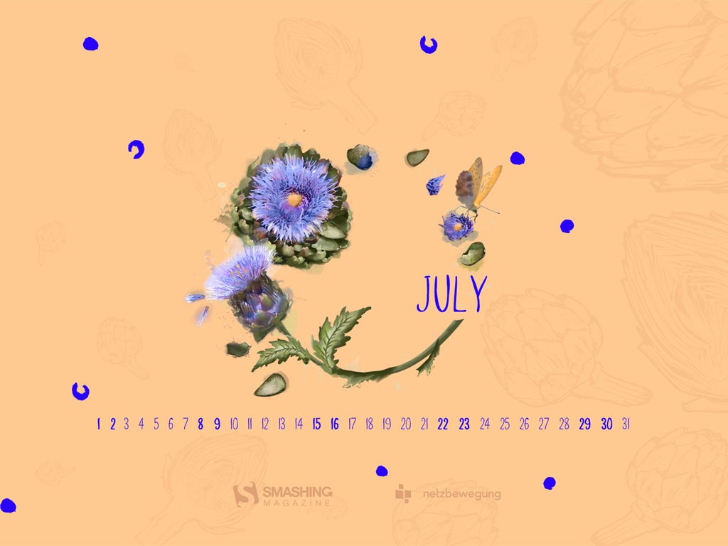 Fondo de escritorio del calendario de julio de 2017 #23 - 1024x768