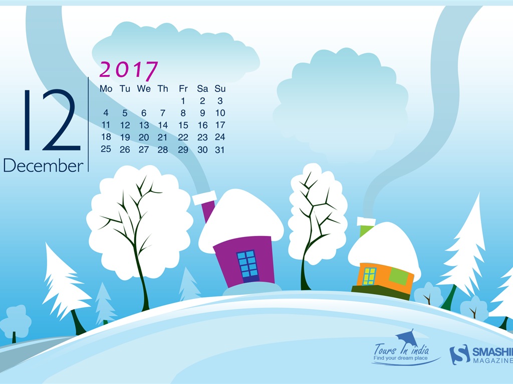 Dezember 2017 Kalender Hintergrund #27 - 1024x768