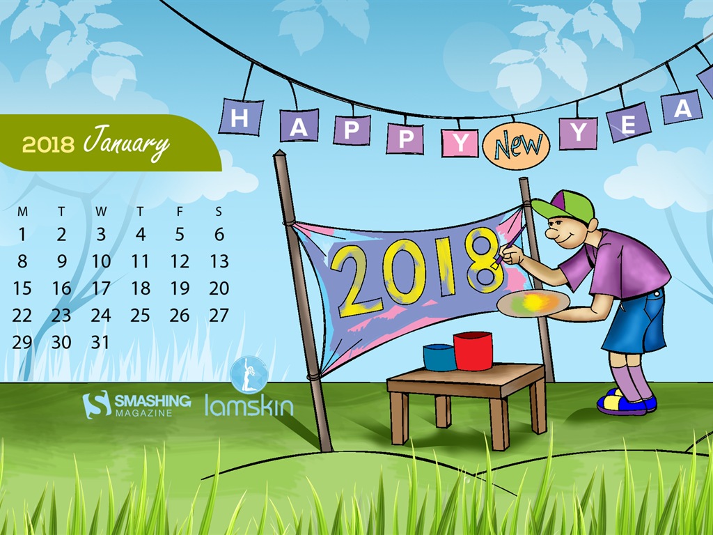 Januar 2018 Kalender Hintergrund #1 - 1024x768