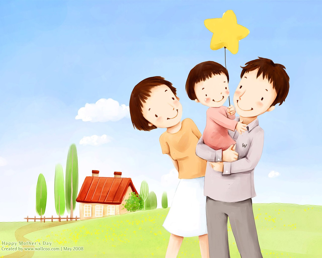 母亲节主题韩国插画壁纸2 - 1280x1024