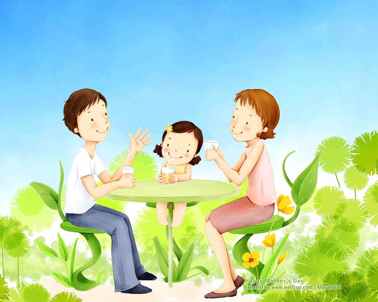 母亲节主题韩国插画壁纸15 - 1280x1024