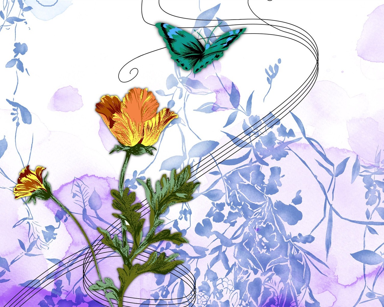 papel tapiz floral diseño ilustración #2 - 1280x1024