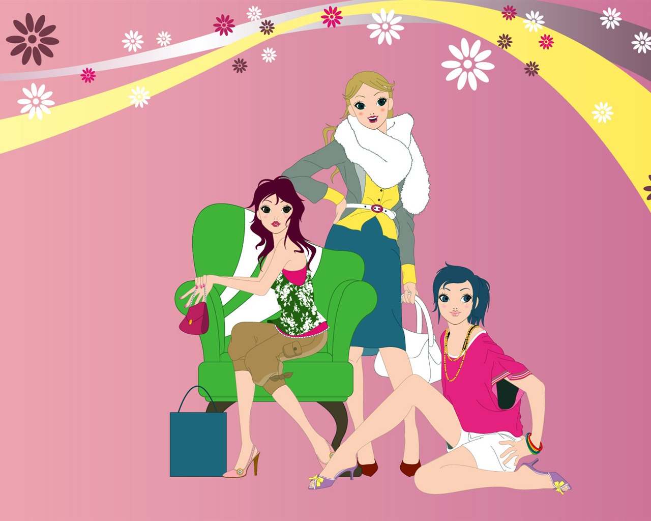 Vector urban women wallpaper (2) #6 - 1280x1024