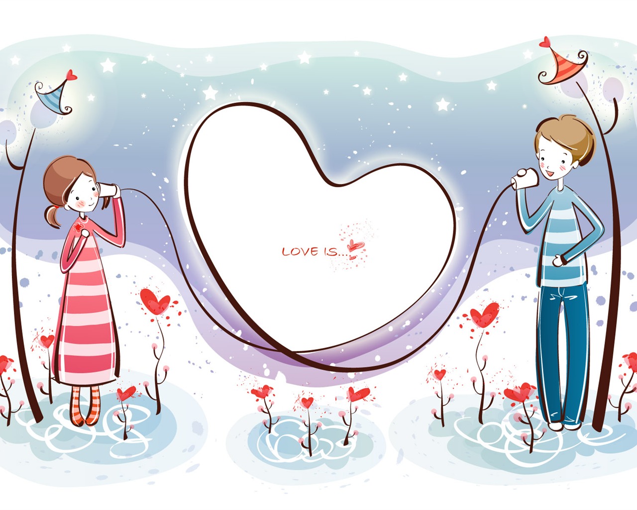 만화 발렌타인 데이 월페이퍼 (1) #1 - 1280x1024