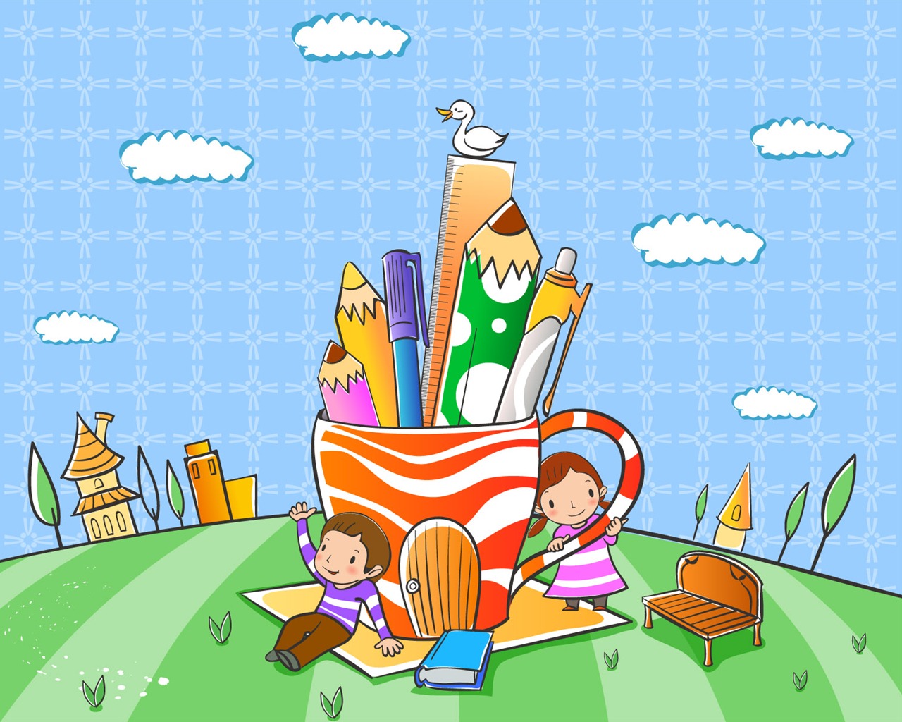 Vector cartoon childhood wallpaper (1) #3 - 1280x1024