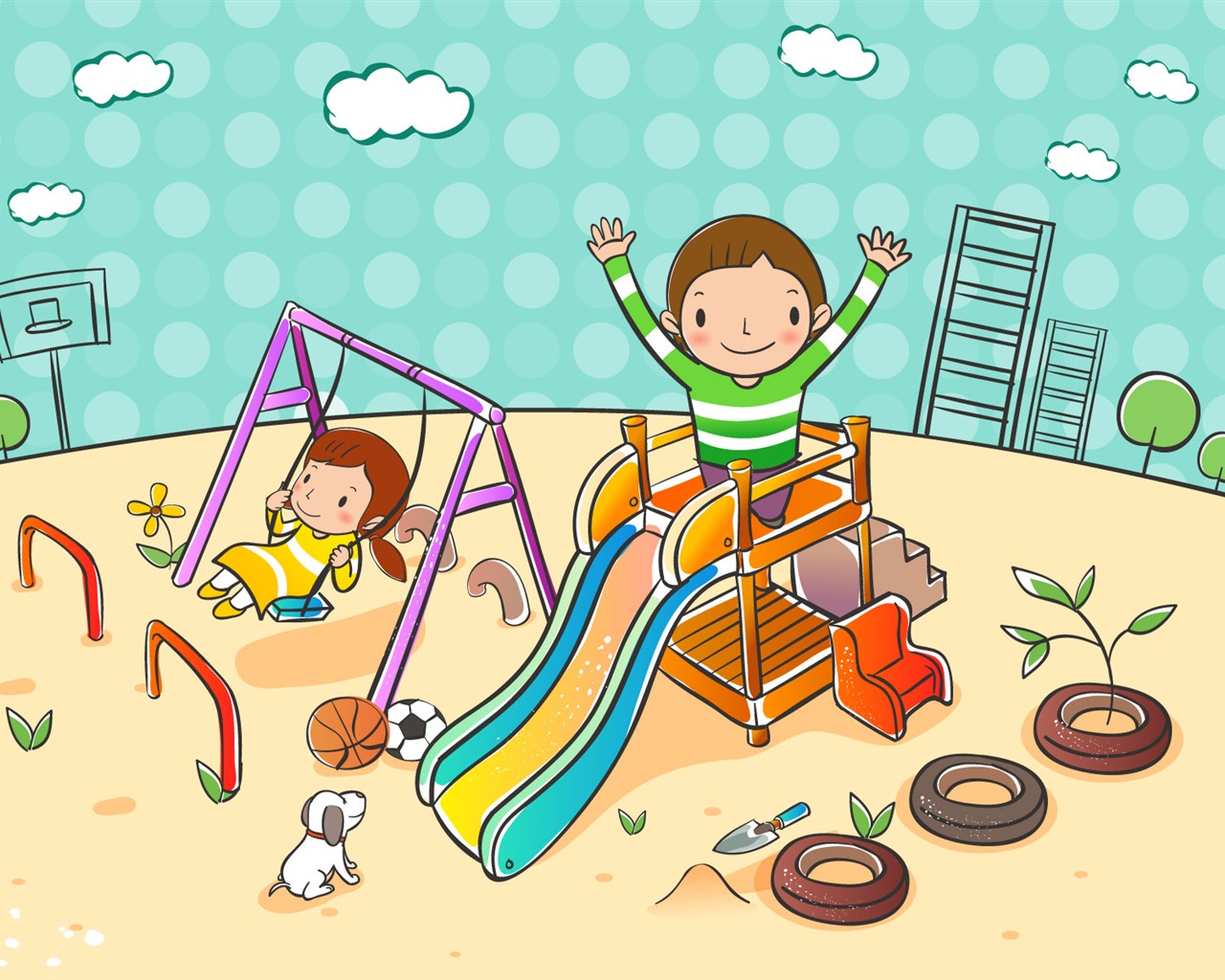 Vector cartoon childhood wallpaper (1) #8 - 1280x1024