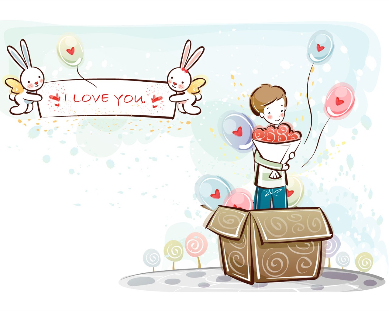 fondos de pantalla de dibujos animados de San Valentín (2) #14 - 1280x1024