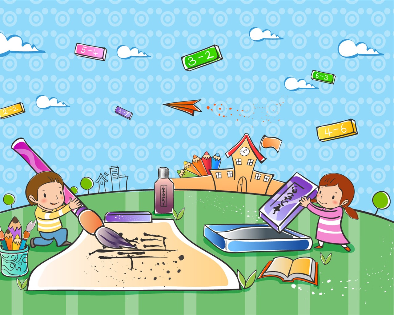 Vector cartoon childhood wallpaper (2) #10 - 1280x1024