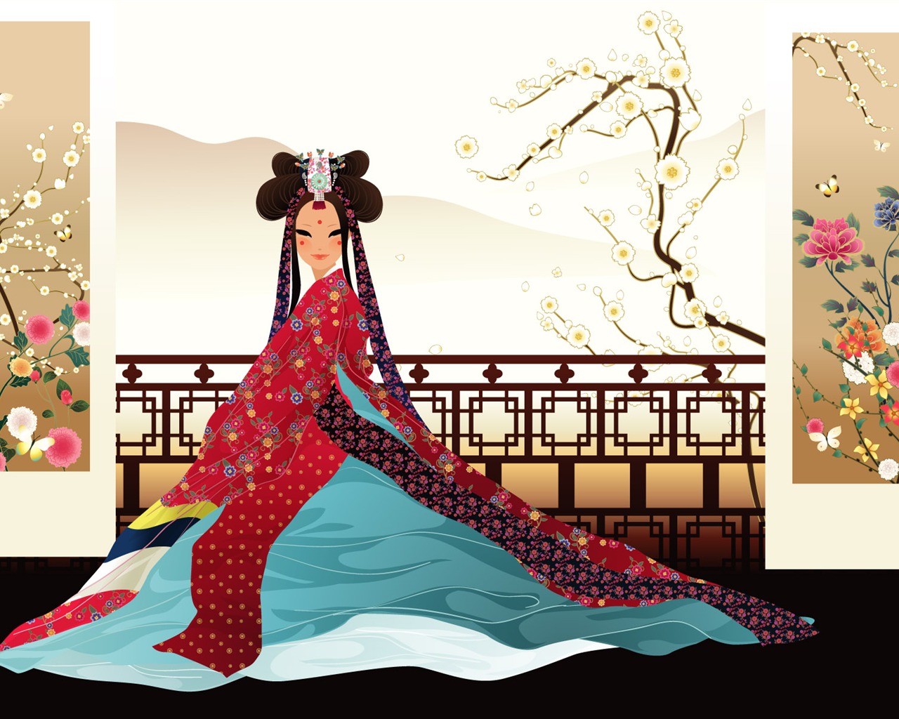 Vector wallpaper of Korean women (1) #2 - 1280x1024