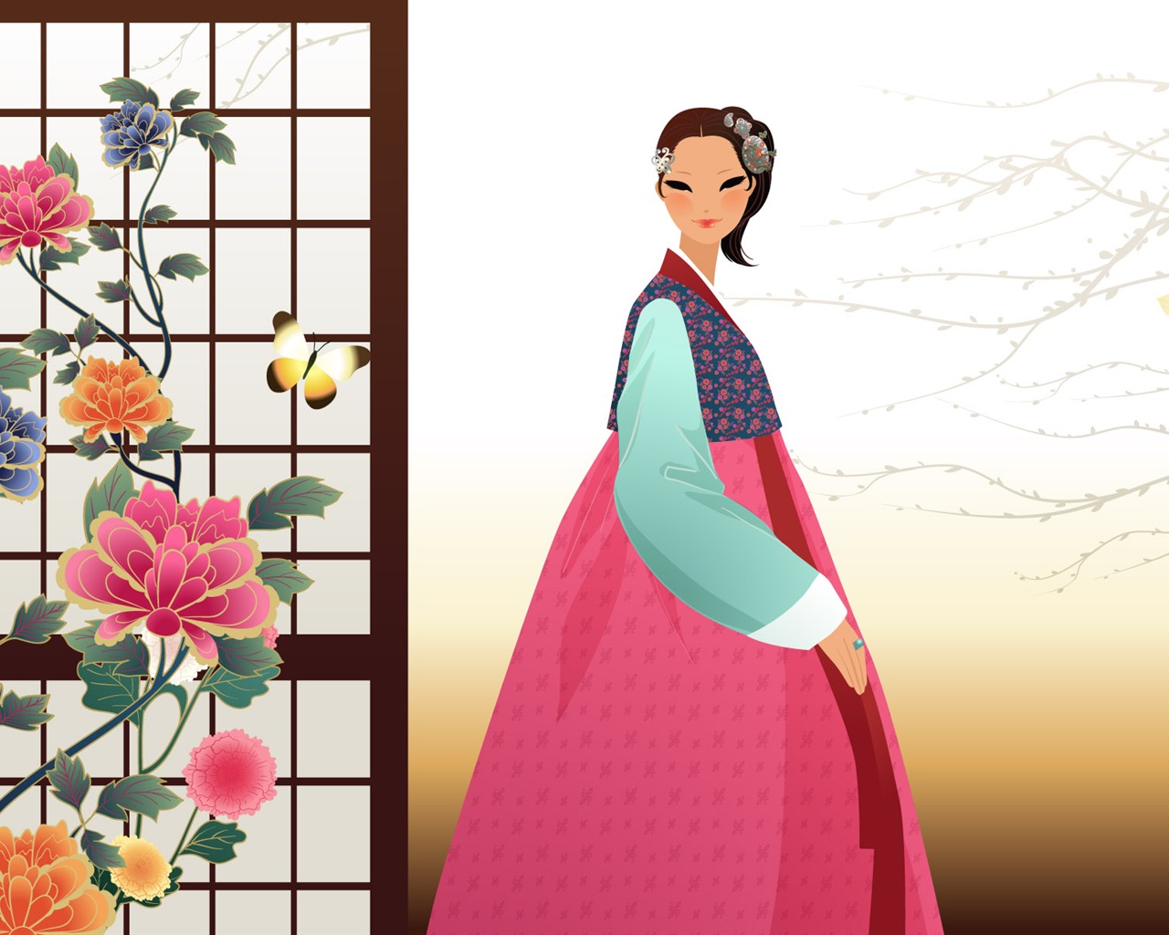 Vector wallpaper of Korean women (1) #6 - 1280x1024