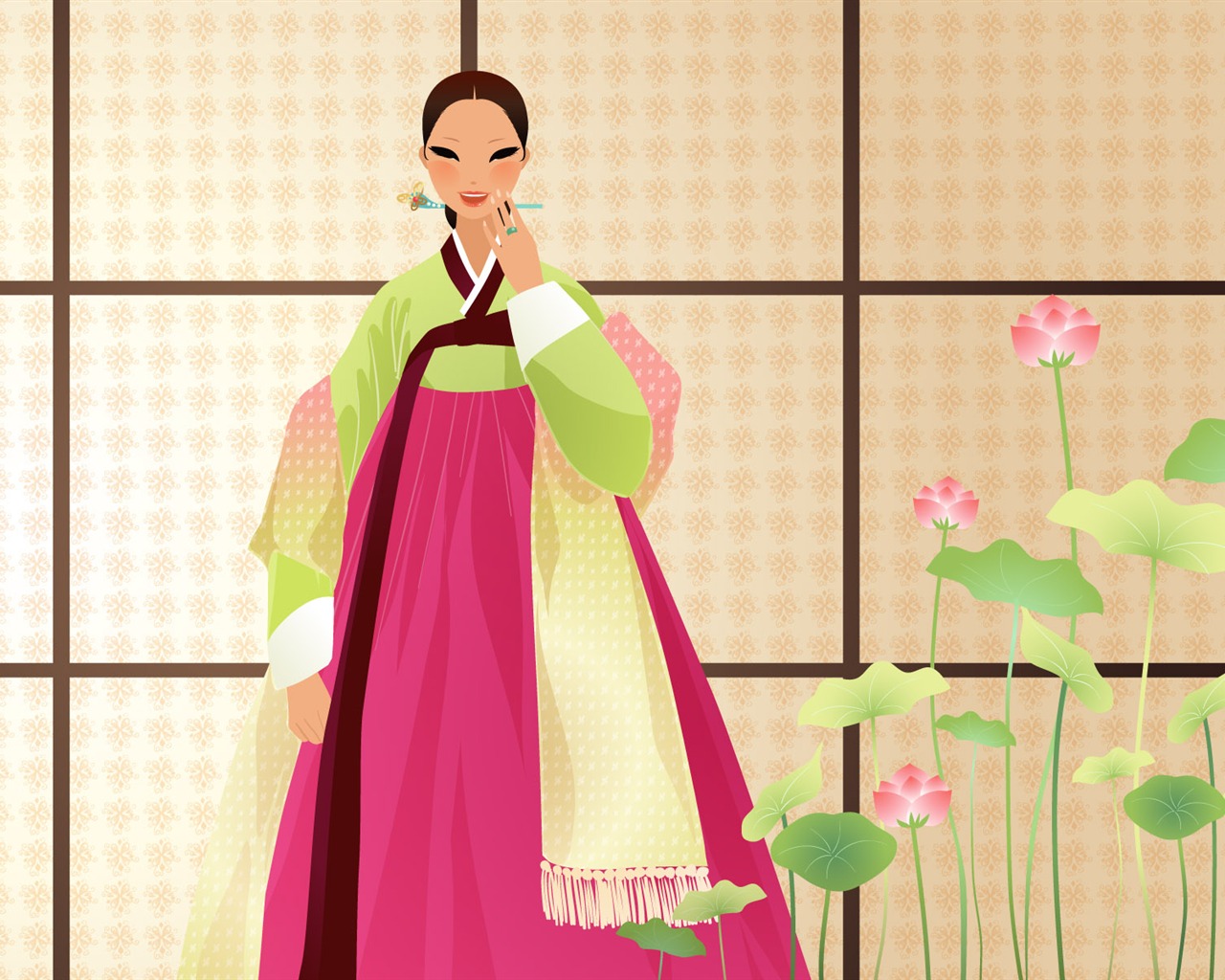 Vector wallpaper of Korean women (2) #6 - 1280x1024