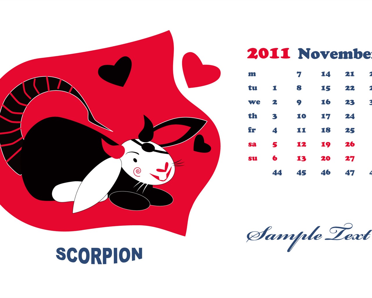 Год Кролика 2011 календарь обои (2) #2 - 1280x1024